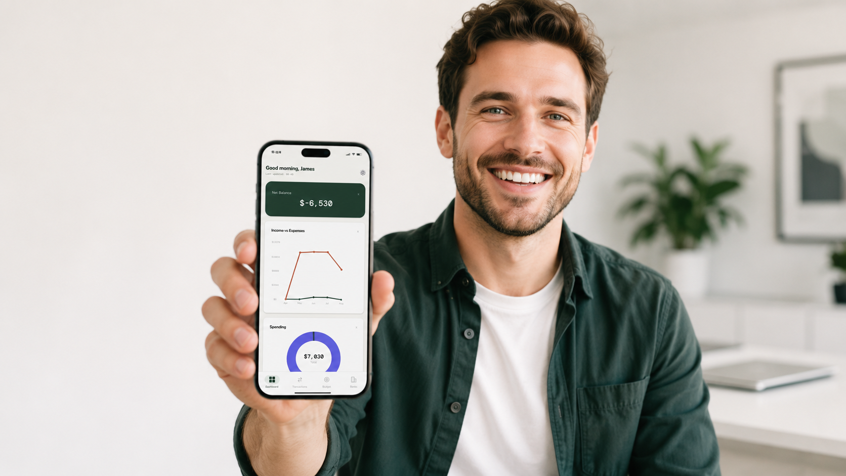 Happy user holding phone